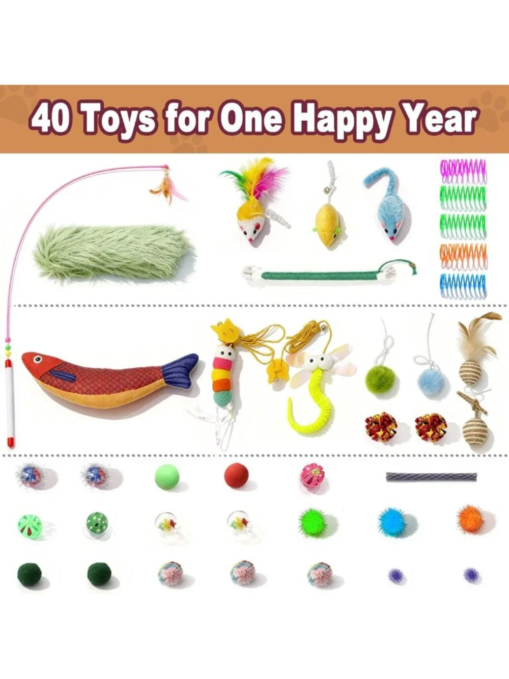 41 Pcs Interactive Cat Toy Set for Indoor Kittens - Catnip, Feather Wands